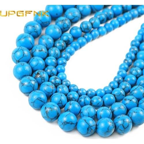 Natural Blue Turquoises Stone Beads Round Spacer Loose Beads For Jewelry Making DIY Bracelet Necklace 15'' Strand 4/6/8/10/12mm