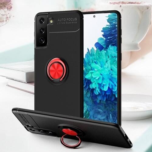 S21 Case For Samsung Galaxy S21 Ultra Case Car Holder Stand Magnetic Bracket TPU Cover For Samsung S21+ Plus Wite Finger Ring