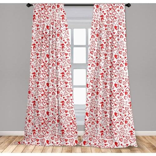 Hearts Curtains Monochrome Valentines Day Inspired Hearts Sketch Drawing Style Window Treatments for Living Room Bedroom