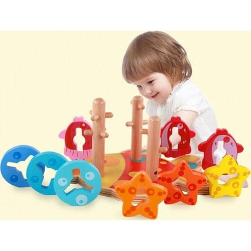 3 Column DIY Shape Matching Toy Fish Classification Rotation Wooden Block Learing Education Geometric Wooden Blocks