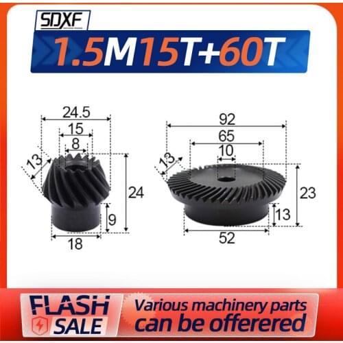 Two pieces, spiral bevel gear 1.5M15T+60T, precision spiral bevel gear, need to be processed and fixed by yourself