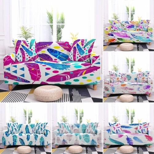 Elastic Feather Pattern Sofa Cover Stretch Sofa Covers for Living Room Couch Towel Slip-resistant Fully-wrapped Armchair Cover