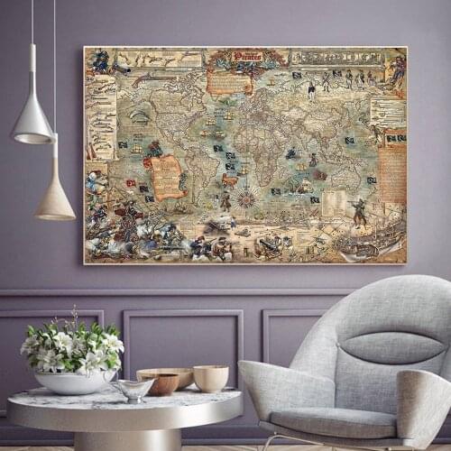 Movie Pirates Of The Caribbean Treasure Map Posters HD Home Living Room Decoration Wall Art Prints Canvas Painting Bedroom Decor