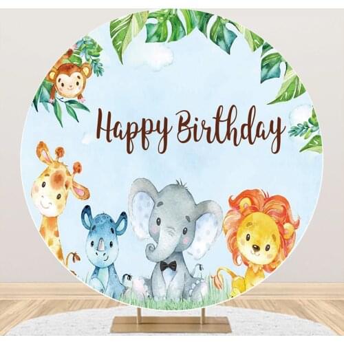 Laeacco Jungle Forest Safari Party Newborn Baby Birthday Party Round Circle Background Photography Customized Backdrop Photozone