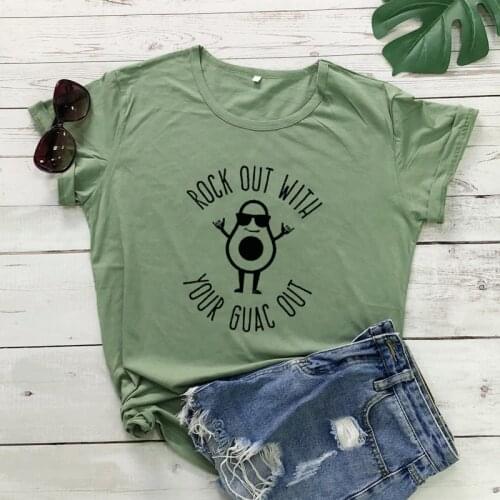 Rock Out With Your Guac Out T-shirt Cute Womens Avocado Graphic Tee Shirt Top Funny Mexican Cinco de Mayo Tshirt Streetwear