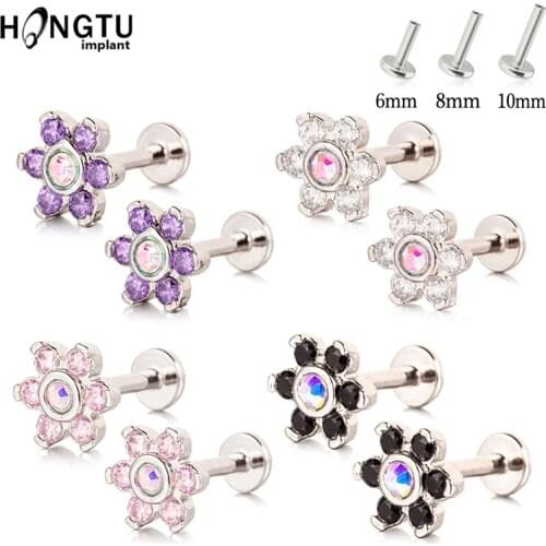 G16 Internally Threaded Labret Studs Zircon Lip Rings Piercing Ear Cartilage Tragus Sexy Men Women Stainless Body Jewelry