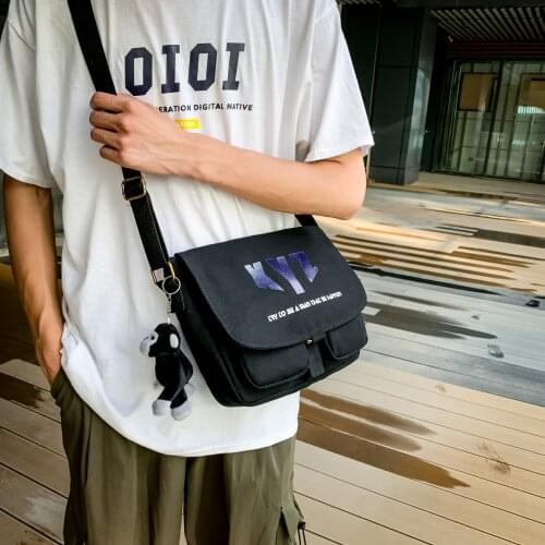 Canvas Shoulder Bag For Mens 2020 Fashion Unisex Solid Color Crossbody Bag Large Capacity Black Campus School Bag Sac A Main