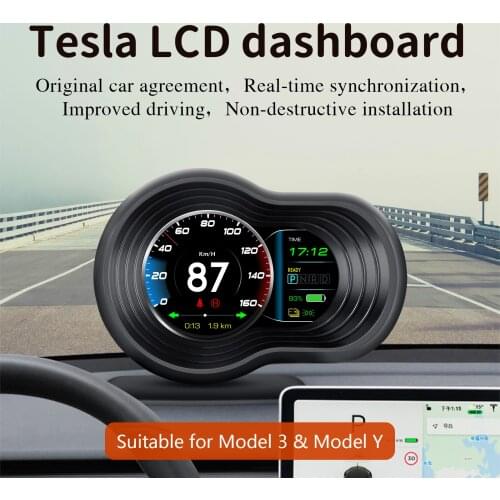 Tesla Model 3&Y T17 HUD Heads Up Display 3" Auto Display Smart Car Speed Indicator Light Prompt Safety Alarm Driving Time