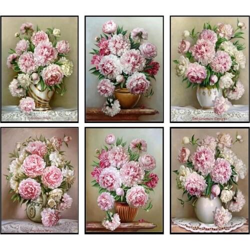 Peony Flowers Collection - Counted Cross Stitch Kits - DIY Handmade Needlework for Embroidery 14 ct Cross Stitch Sets Color