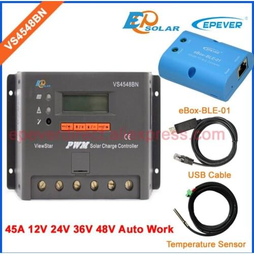 12V/24V/36V/48V battery auto work charger controller VS4548BN 45A 45amps EPEVER Solar regulator ble eBOX Phone APP and USB cable