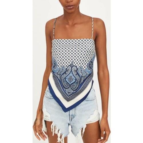 KUMSVAG 2021 Summer Vintage Sexy Camis Tank Tops Print Sleeveless Back Bow Tie Female Fashion Off shoulder Top Clothing XZ2060