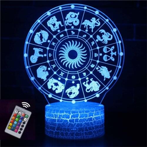 3D Lamp Illusion Kids Night Light Led Remote Control Colorful Touch Creative Novelty Gift Twelve Constellation Series Table Lamp