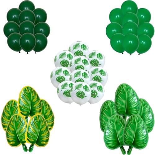 Latex Balloon Green Balloons Jungle Animal Palm Leaf Foil Balloons Safari Party Baloons Birthday Party Decorations Kids Balon