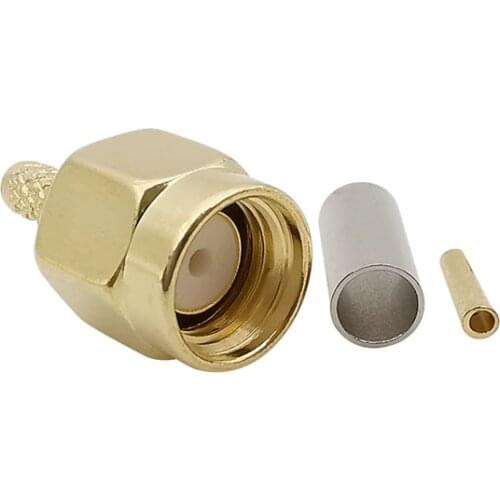 Brass RP SMA Male (Female Pin) Crimp RF Adapter RP SMA Plug Solder Cable Connector for RG316 RG174 LMR100 Coaxial Cable