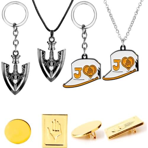 Anime JOJOS BIZARRE ADVENTURE Keyring Necklace Kujo Jotaro Hat Cap Shovel Rope Chain Pendant Metal Higashikata Josuke jewelry