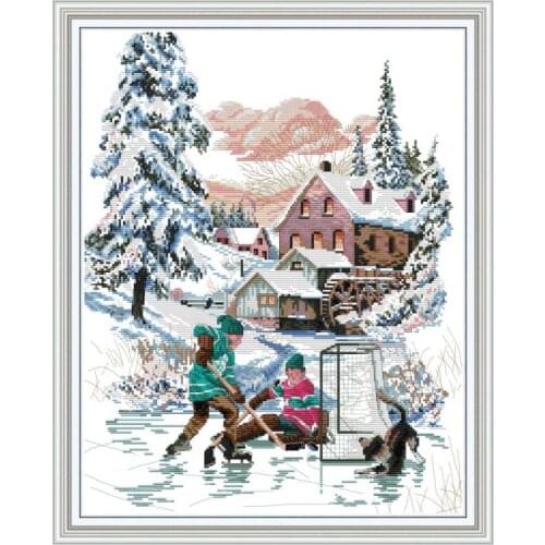 Joy Sunday Ice Hockey Sister Cross Stitch Kits Printed Patterns 11CT 14CT DIY Ecological Cottons Fabric Handmade Embroidery Sets