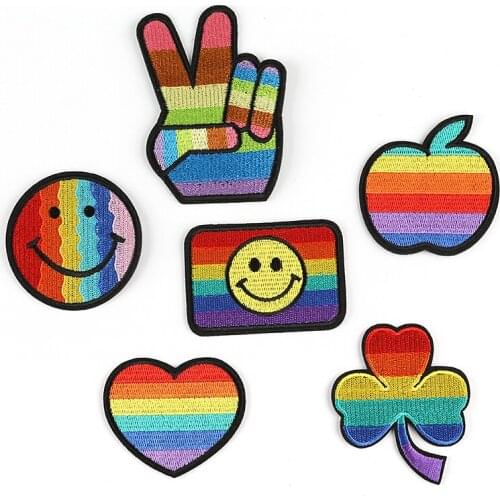 Diy Clothing Sewing Patch Shirts Trousers Holes Embroidery Cartoon Rainbow Jeans Decoration Iron-on Paste Patches 6pc/lot
