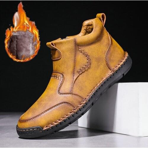 Winter New High-quality Plush Warm Mens Shoes Soft Leather High-top Mens Casual Sports Shoes Flat Driving Shoes Loafers38-46