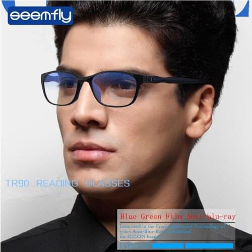 Seemfly Reading Glasses Men Anti Blue Rays Presbyopia Eyeglasses Antifatigue Computer Eyewear with +1.5 +2.0 +2.5 +3.0 +3.5 +4.0