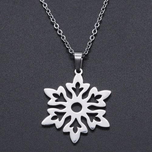 Snowflake Flower Stainless Steel Charm Necklace for Women Dainty Steel Necklaces Accept OEM Order Dropshipping