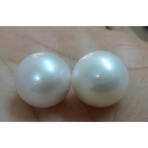 Pair of huge 13-14mm natural south sea genuine white loose pearl undrilled 963AAA