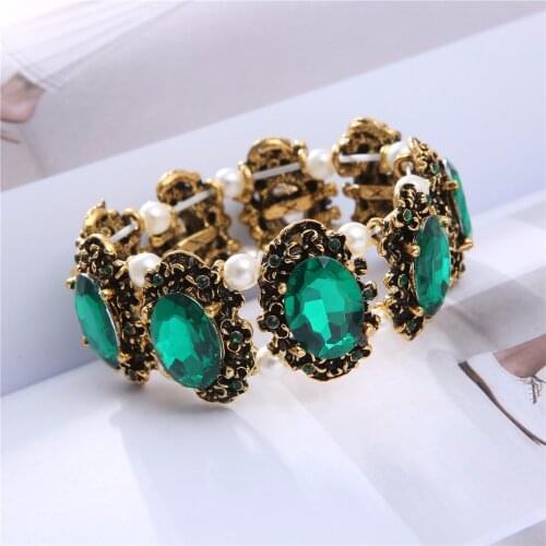 Drop shipping no receipt brand Gold color green crystal stone rhinestones Bracelet Bangle jewelry women wedding fashion 1105
