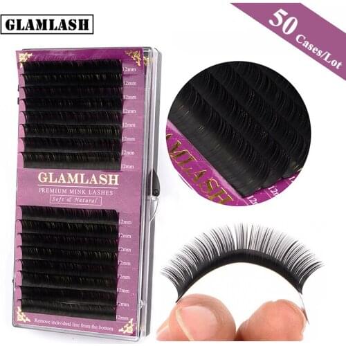 GLAMLASH Wholesale 50 Cases 16Rows korean pbt 0.03mm-0.25mm mink eyelash extensions individual natural soft false lashes cilios