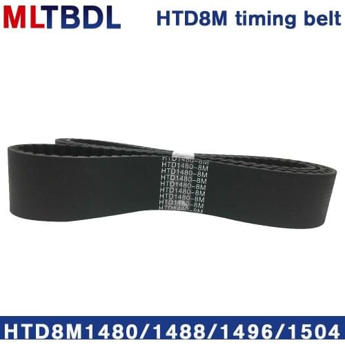 Rubber synchronous belt HTD8M1480 1488 1496 1504 pitch=8mm arc tooth industrial transmission toothed belt width15/20/30/40