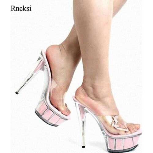 Rncksi 15 cm high heels, womens slippers, beauty decoration, transparent platform, womens high-heeled slippers