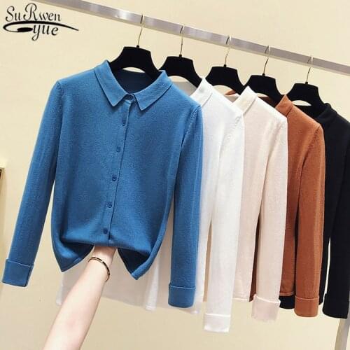 Autumn Sweater Collar Knitted Cardigan for Women Long Sleeve Loose Polo Women Bottoming Shirt Wool Sweater Women Knit Coat 11181