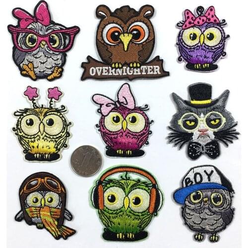 Iron on Patches Anime Embroidered Owl Appliques Thermo Stickers DIY Sewing Supplies Overnighter Cute Embroidery Patches Clothing
