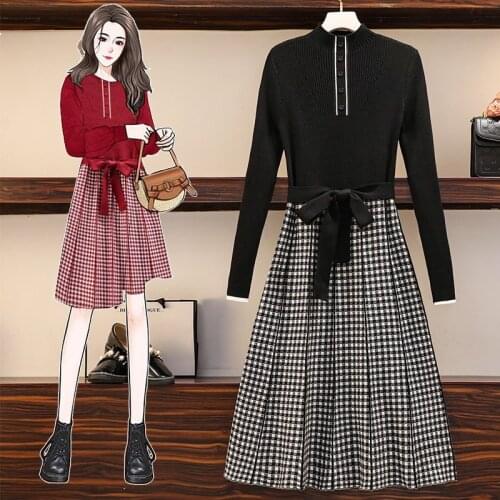 Two fake knitted dresses,womens long over-the-knee autumn/winter2021,new slim-fitting base with small fragrant hair dresses