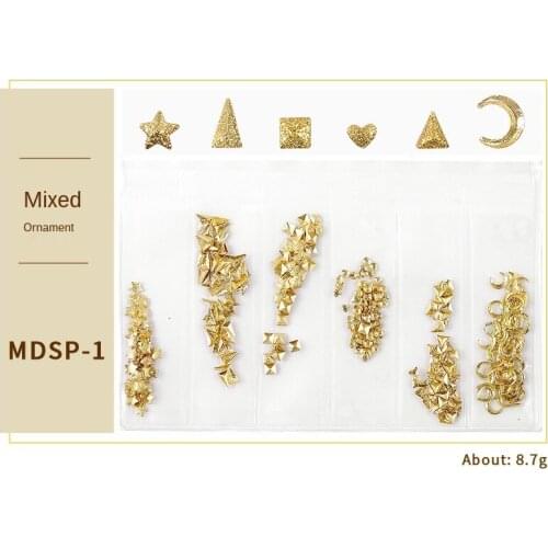 Nail star moon rivet jewelry Japanese hollow metal frame patch diy nail decoration 6 plaid bags