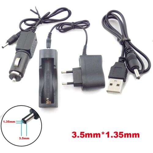 Universal 3.5*1.35mm Plug AC to DC Power Supply Adapter USB to DC Power Charging Cable for 18650 Torch Rechargeable Battery