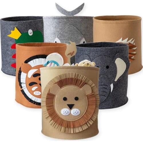 Cartoon Animal Felt Storage Bucket Dirty Clothes Toy Storage Bucket Round Lion Bucket Shark Elephant Pattern