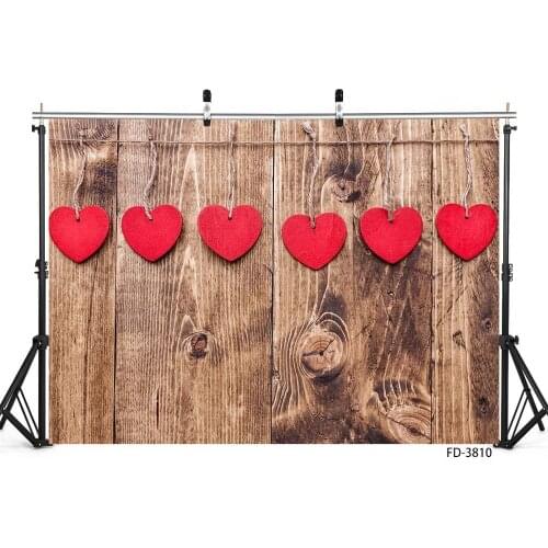 Red Hearts Wooden Board Valentines Day Photographic Background Vinyl Cloth Backdrops for Wedding Lovers Photobooth Photo Studio