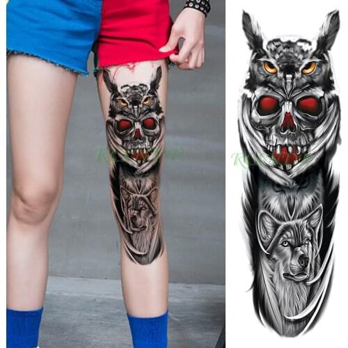 Waterproof temporary tattoo sticker owl skull wolf animal feather full arm fake tatoo flash sleeve tatto for men women