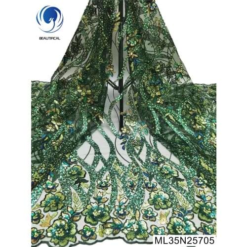 High quality 2021 lace sequins fabric african net lace for wedding 5yards embroidery nigerian lace ML35N257