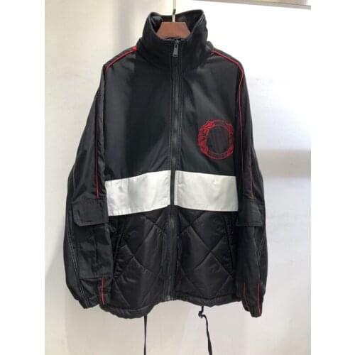 Quality 11.8 High End Autumn Winter New Fashion Argyle Patchwork Contrast Color Back Embroidery Letter Loose Parkas Coats Women