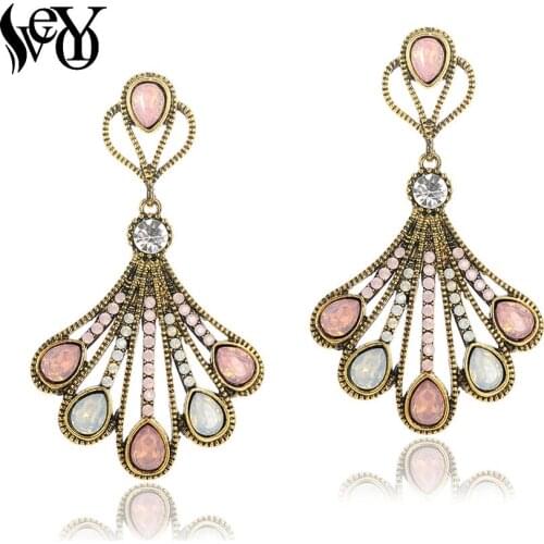 VEYO Vintage Acrylic Drop Earrings for Women Gold plating Hollow out Peacock tail shape design 2 Color Fashion Jewelry New