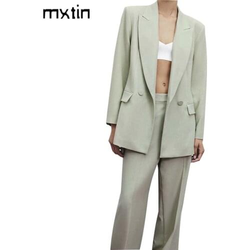 2021 Women Fashion Double Breasted Blazers and Jackets Work Office Lady Autumn Pocket Suit Business Female Blazer Coat Talever
