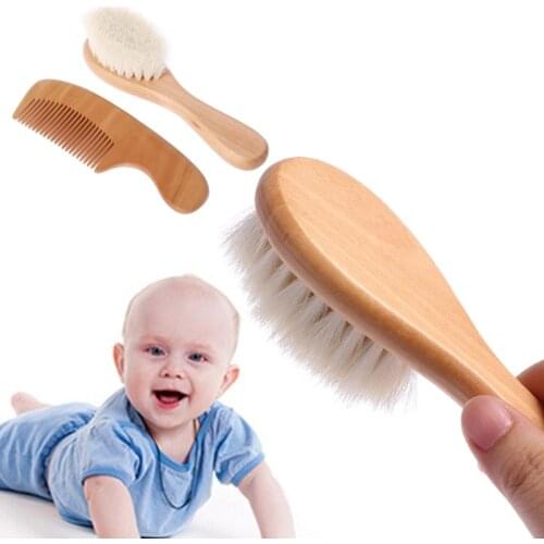 1 Set Brush Comb Hair Head Massage Wooden Handle Wool Newborn Kids Care Kit High Quality and Brand New