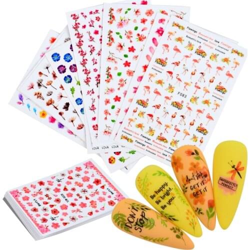 1 Sheet 3D Floral Nail Sticker Summer Adhesive Plant Colorful Beautiful Flowers Nail Transfer Sticker Decals Nail Art Decoration