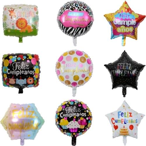 10pcs 18inch FELIZ CUMPLEANOS Foil Balloons Spain Happy Birthday Round Helium Balloons Birthday Party Decorations Air Globos
