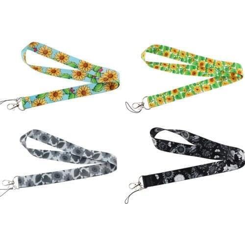 12pcs/lot E3517 Cartoon Sunflower Keychains For Women Lanyard For Keys ID Card Pass Gym Mobile Phone Badge Holder Hang Rope