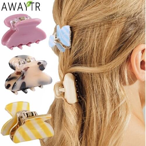2PCS Hair Claw Clip Acrylic Plastic Resin Women Small Hair Claws Tins Crab Clamps Ponytail Hairpins Girls Hair Accessories Bands