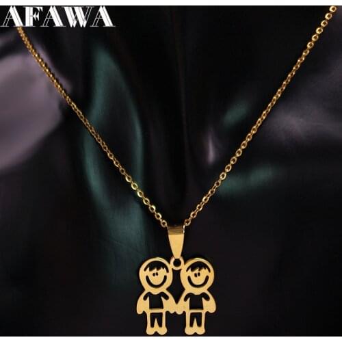 2021 Fashion Two Boys Stainless Steel Chain Necklace Women Family Gold Color Necklaces Jewelry acero inoxidable joyeria N381S01