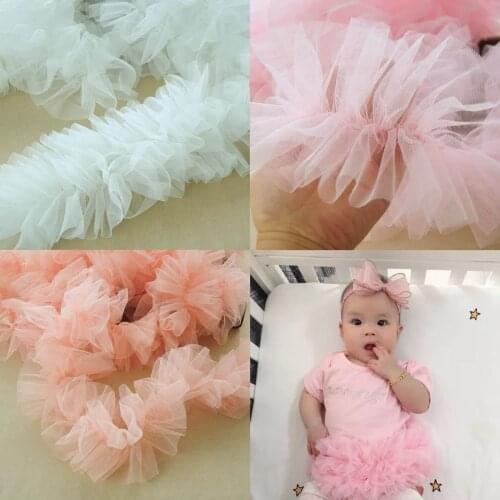 3Meters 15CM Wide Pink White Pleated Fold Mesh Tulle Lace Ribbon Trim Sewing DIY Crafts Baby Dress Garment Ruffle Lace Fabric
