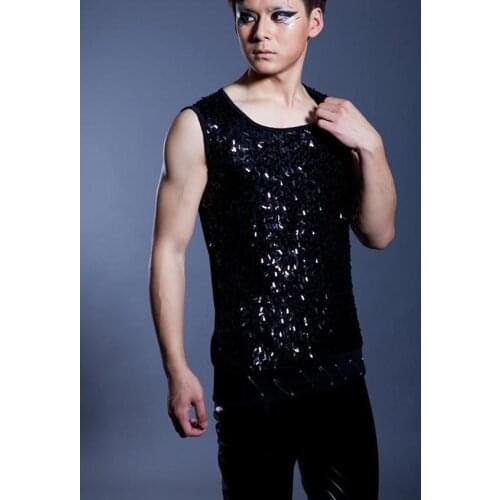 England black Rivets sequins Singer stage mens vest men brand roupas masculinas sexy tank 1 camisetas regatas Customizable