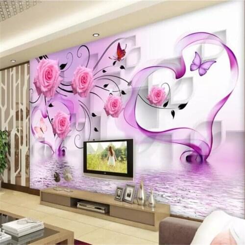 Custom Large Wallpaper Murals papel de parede 3D Photo Wallpaper Stereo Diamond Dream Rose Heart Hotel TV Background Wall paper